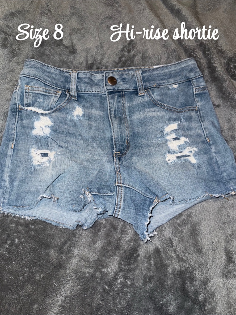 American Eagle Outfitters Light Blue Distressed Hi-Rise Denim Shorts